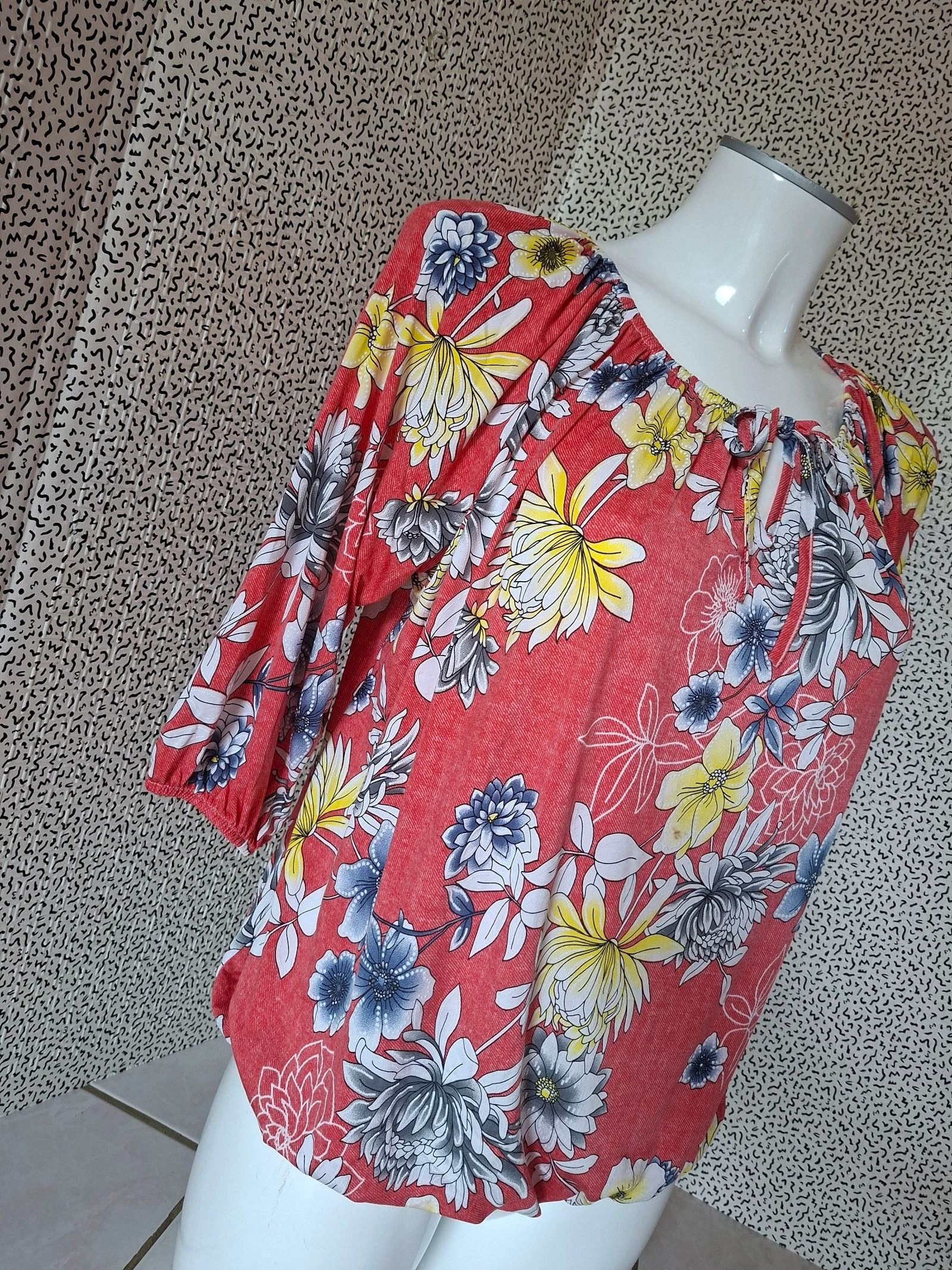 Blusa florida Mielo Moda T3 coral boêmio mangas 3/4 – photo 2
